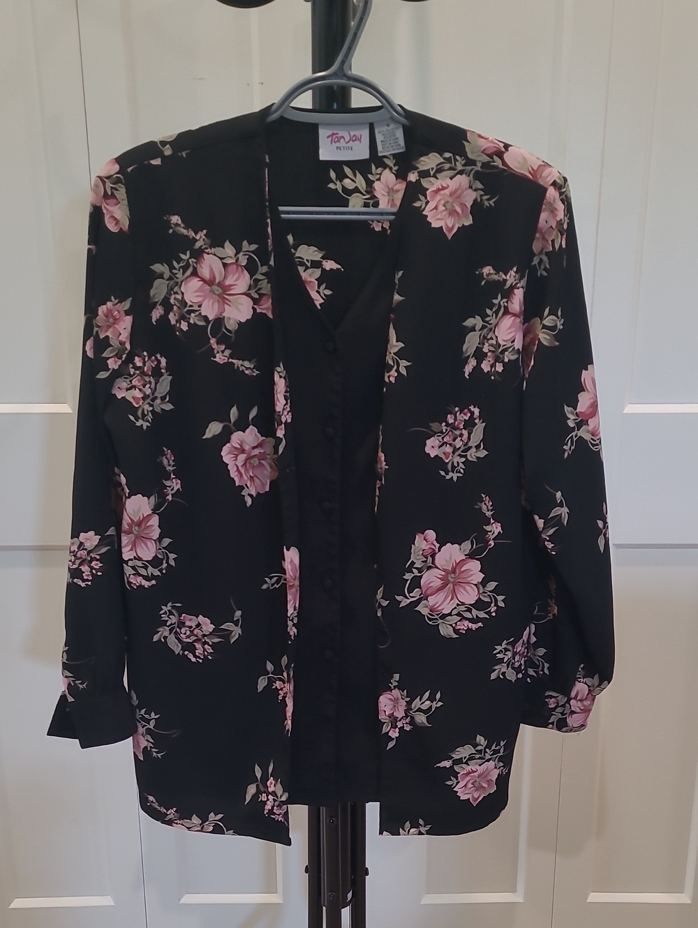 TanJay Black Top with Pink Floral Print